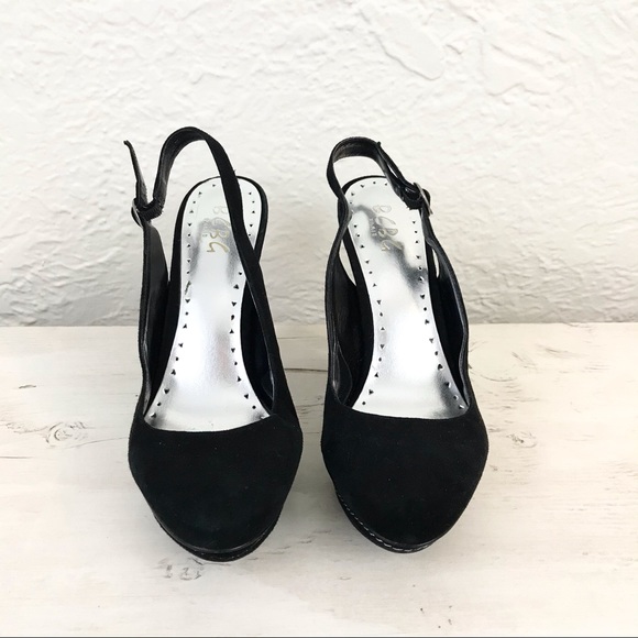BCBG Paris Platform Heels Black Suede Slingback 8.5 - Picture 4 of 7